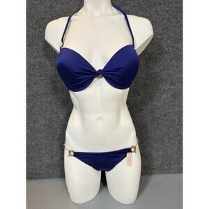 Rare Victoria Secret Bikini Blue Push Up Top & NWT Gold Chain Bottom Swimwear